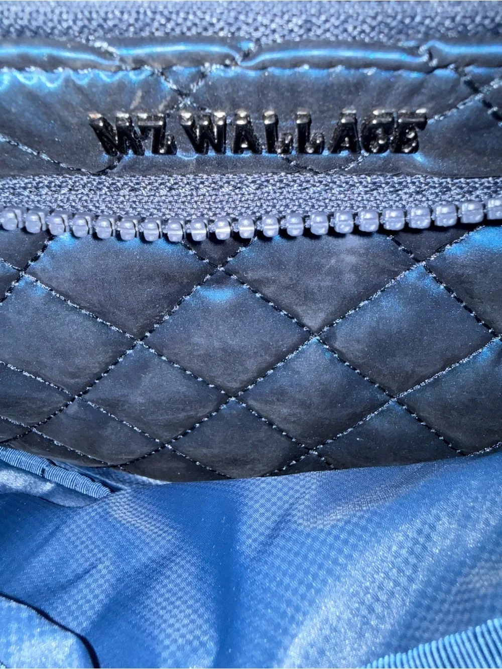 MZ Wallace Quilted Navy Blue Belt Bag with Tan Accents - Picture 6 of 6